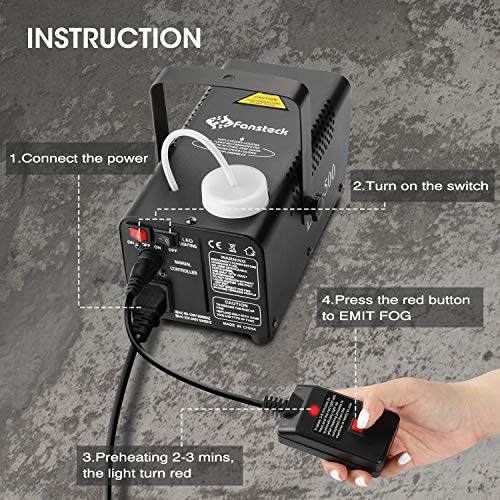 Fog Machine with Lights - 3 Stage LED Lights with 12 Colors & Strobe Effect for Party Wedding Holiday Christmas - Fansteck 500W Upgraded Remote Portable Smoke Machine