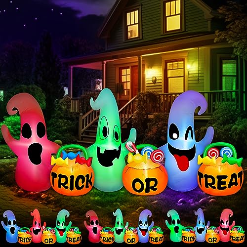 8 Ft Halloween Inflatables: 3 Ghosts with Pumpkin