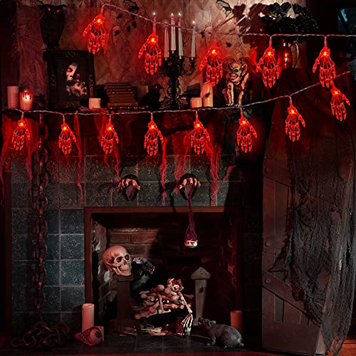 Skeleton Hand String Lights - Halloween Decor (Red)