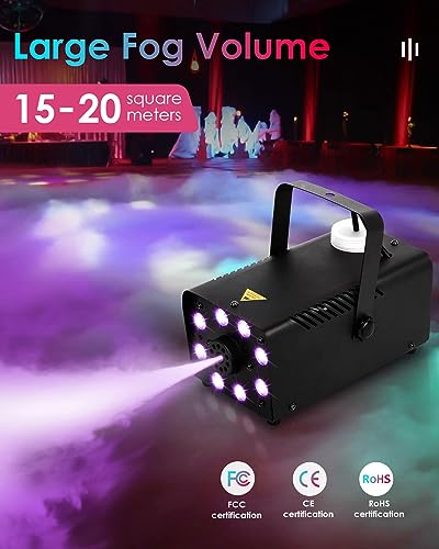 Fog Machine, 500W Smoke Machine with 16 Color Controllable Lights Effect, Automatic Fog Machine Outdoor with Wireless and Wired Remote Control for Christmas Halloween Parties & Stage