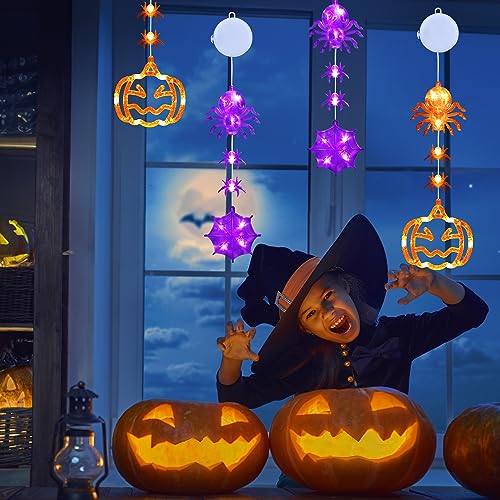 Halloween Window Lights: Pumpkin Spider Web Décor