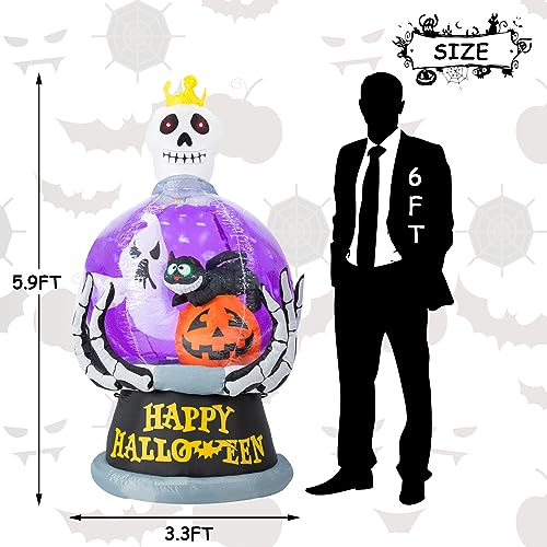 6ft LED Skull Halloween Inflatable Snow Globe