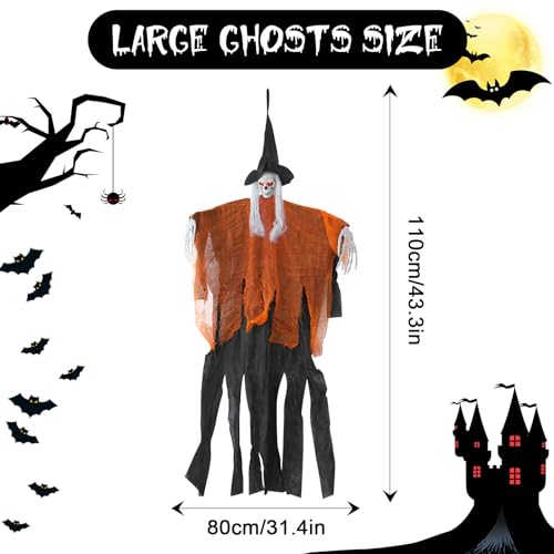 3 Pack Outdoor Halloween Decorations, Hanging Halloween Skeleton Ghosts Decorations with Glowing Eyes, Grim Reapers Halloween Decor for Halloween Outdoor Decorations for Porch Yard Garden Tree