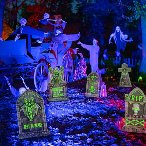 Halloween Yard Signs Stakes Outdoor Decorations - Luminous warning sign/tombstone Lawn Decorations Signs for Garden Yard Scary Halloween Witch Decorations Outside (tombstone-6pc)