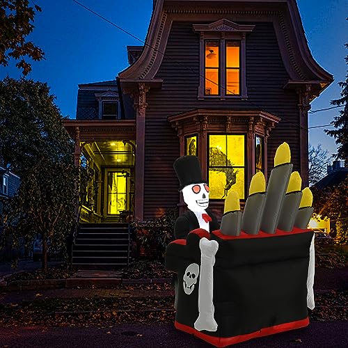 6FT Halloween Skeleton Inflatable with Piano & LED Lights