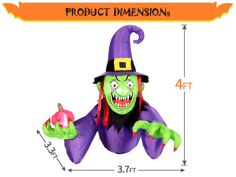 Halloween Inflatable: 4FT Witch Breaks Out with LED Lights