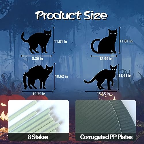 Halloween Yard Signs with Lights, 4 PCS Black Cats Outdoor Decorations, Trick or Treat Yard with Stakes, Corrugate Waterproof Halloween Thickened Themed Lawn Decorating for Pathway, Garden, Outside