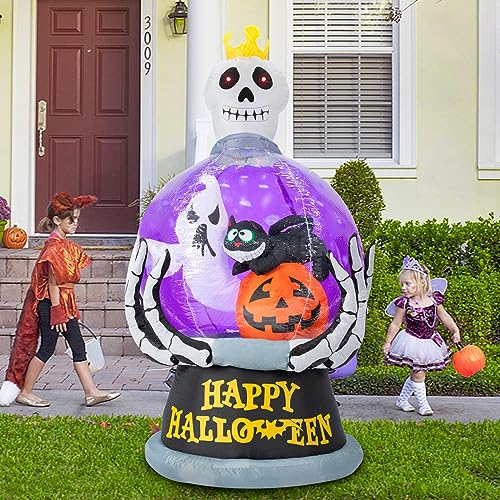 6ft LED Skull Halloween Inflatable Snow Globe