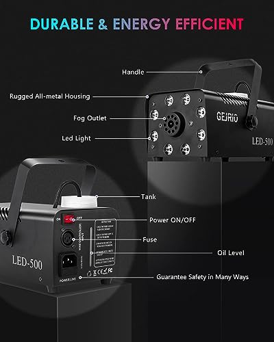 Fog Machine, 500W Smoke Machine with 16 Color Controllable Lights Effect, Automatic Fog Machine Outdoor with Wireless and Wired Remote Control for Christmas Halloween Parties & Stage