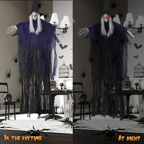 3 Pack Outdoor Halloween Decorations, Hanging Halloween Skeleton Ghosts Decorations with Glowing Eyes, Grim Reapers Halloween Decor for Halloween Outdoor Decorations for Porch Yard Garden Tree