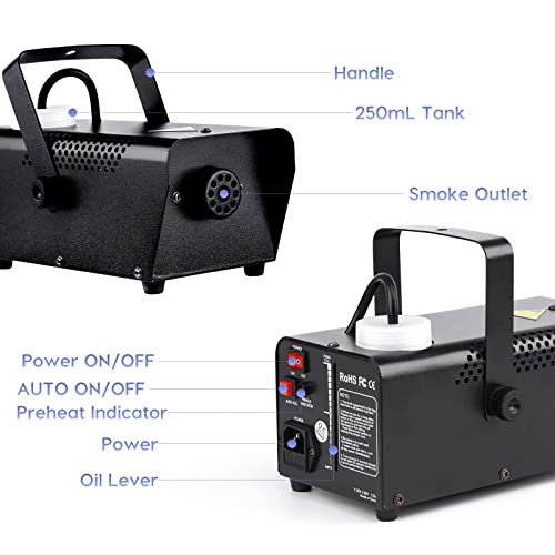 Fog Machine JDR Mini 500W Smoke Machine with Auto Mode and Wireless Remote Control Portable Fogger for Outdoor, Parties, Stage Effect, Indoor, Disco, Halloween, Disinfection or Weddings 2500CFM|FM-3
