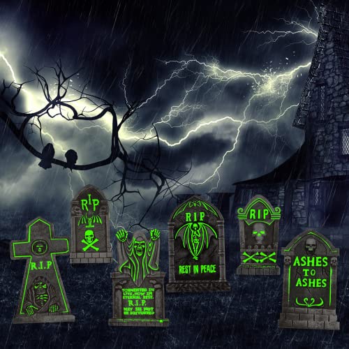 Halloween Yard Signs Stakes Outdoor Decorations - Luminous warning sign/tombstone Lawn Decorations Signs for Garden Yard Scary Halloween Witch Decorations Outside (tombstone-6pc)