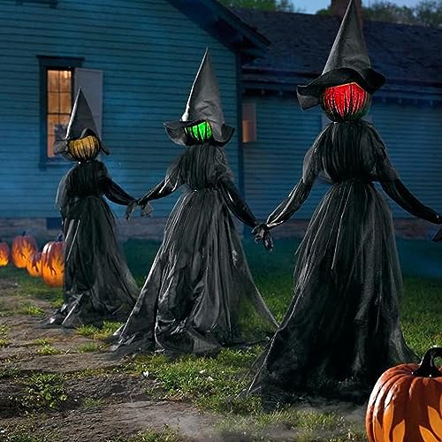 Dazzle Bright Halloween Decorations, 6 FT Set of 3 Light Up Halloween Witch with Stakes, Witch Decorations for Outdoor Garden Yard Lawn Haunted House Decor