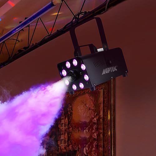 AGPTEK Smoke Machine, Fog Machine with 13 Colorful LED Lights Effect, 500W and 2000CFM Fog with 1 Wired Receiver and 2 Wireless Remote Controls, Perfect for Wedding, Halloween, Party and Stage Effect