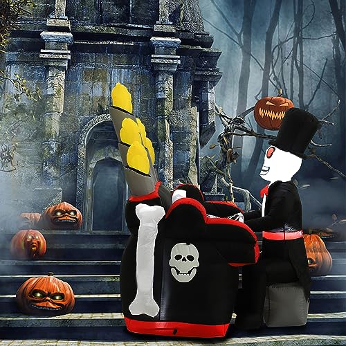 6FT Halloween Skeleton Inflatable with Piano & LED Lights