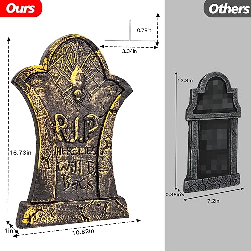 17”Rip Tombstones Halloween Decorations Outdoor (5 Pack) with LED Light Up Headstones for Graves Scary Gravestones Halloween Yard Signs Vintage Glow in The Dark Cemetery Lawn Graveyard Decor Outside