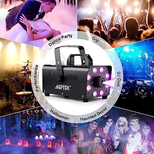 AGPTEK Smoke Machine, Fog Machine with 13 Colorful LED Lights Effect, 500W and 2000CFM Fog with 1 Wired Receiver and 2 Wireless Remote Controls, Perfect for Wedding, Halloween, Party and Stage Effect