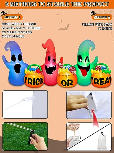 8 Ft Halloween Inflatables: 3 Ghosts with Pumpkin