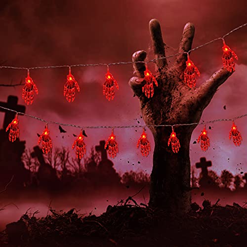 Skeleton Hand String Lights - Halloween Decor (Red)