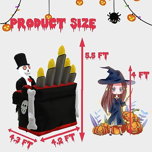 6FT Halloween Skeleton Inflatable with Piano & LED Lights