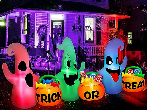 8 Ft Halloween Inflatables: 3 Ghosts with Pumpkin