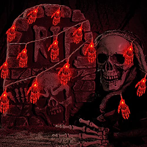 Skeleton Hand String Lights - Halloween Decor (Red)