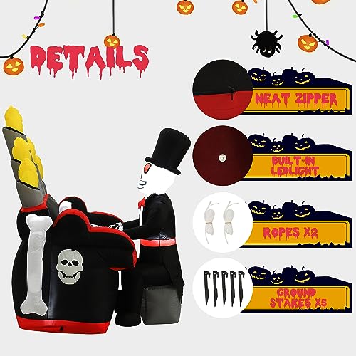 6FT Halloween Skeleton Inflatable with Piano & LED Lights