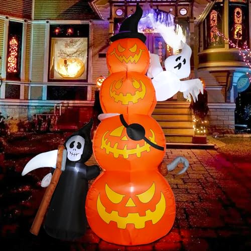 8.5 FT Pumpkin Inflatables with Ghost and LEDs