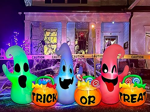 8 Ft Halloween Inflatables: 3 Ghosts with Pumpkin