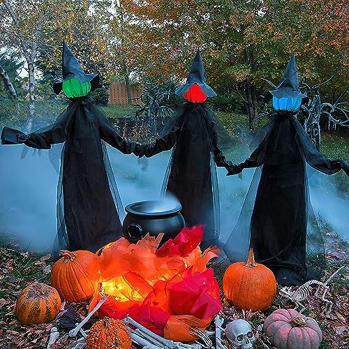 Dazzle Bright Halloween Decorations, 6 FT Set of 3 Light Up Halloween Witch with Stakes, Witch Decorations for Outdoor Garden Yard Lawn Haunted House Decor