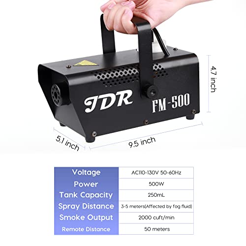 Fog Machine JDR Mini 500W Smoke Machine with Auto Mode and Wireless Remote Control Portable Fogger for Outdoor, Parties, Stage Effect, Indoor, Disco, Halloween, Disinfection or Weddings 2500CFM|FM-3