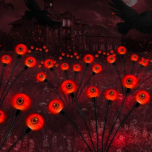 Outdoor Halloween Decorations Solar Spooky Lights-12LED Scary Eyeballs Swaying Firefly Light with Magic Halloween Party Decor,Solar Halloween Lights for Outside,Grave Cemetery,Ghost Decor 2PACK Orange