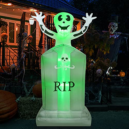 6FT Halloween Inflatable Tombstone with Ghost & LED Lights