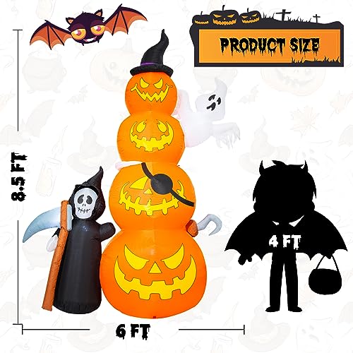 8.5 FT Pumpkin Inflatables with Ghost and LEDs