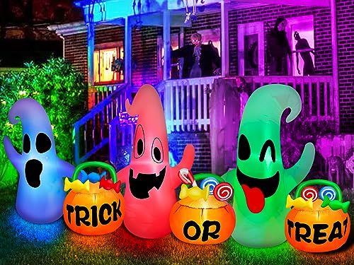 8 Ft Halloween Inflatables: 3 Ghosts with Pumpkin