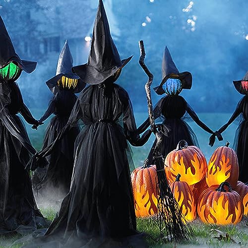 Dazzle Bright Halloween Decorations, 6 FT Set of 3 Light Up Halloween Witch with Stakes, Witch Decorations for Outdoor Garden Yard Lawn Haunted House Decor