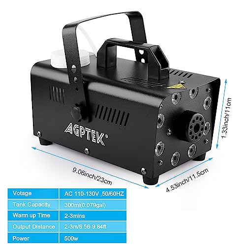 AGPTEK Smoke Machine, Fog Machine with 13 Colorful LED Lights Effect, 500W and 2000CFM Fog with 1 Wired Receiver and 2 Wireless Remote Controls, Perfect for Wedding, Halloween, Party and Stage Effect