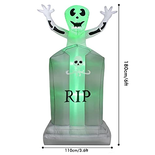 6FT Halloween Inflatable Tombstone with Ghost & LED Lights