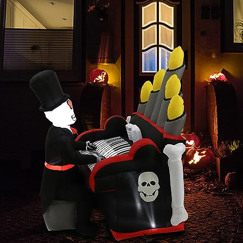 6FT Halloween Skeleton Inflatable with Piano & LED Lights