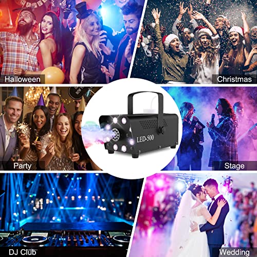 Upgraded Halloween Fog Machine with LED Lights - Smoke Machine with Colorful Strobe Effect, Wireless Remote Control, Continuous Fog for Wedding, Halloween, Christmas, Party and Stage Effect