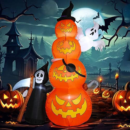8.5 FT Pumpkin Inflatables with Ghost and LEDs