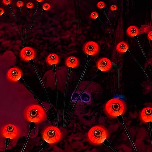 Outdoor Halloween Decorations Solar Spooky Lights-12LED Scary Eyeballs Swaying Firefly Light with Magic Halloween Party Decor,Solar Halloween Lights for Outside,Grave Cemetery,Ghost Decor 2PACK Orange