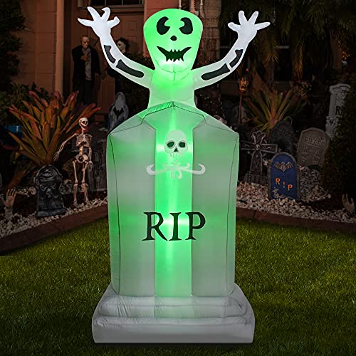 6FT Halloween Inflatable Tombstone with Ghost & LED Lights