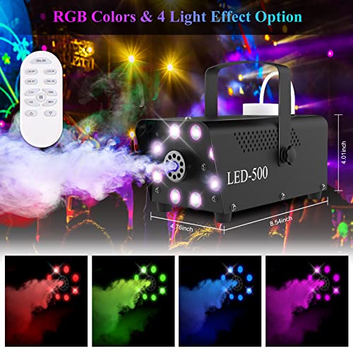 Upgraded Halloween Fog Machine with LED Lights - Smoke Machine with Colorful Strobe Effect, Wireless Remote Control, Continuous Fog for Wedding, Halloween, Christmas, Party and Stage Effect