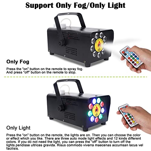 ATDAWN Fog Machine with 9 LED Lights, Wireless Remote Control, Smoke Machine with 12 Colors for Stage Party Effect, Halloween Wedding Special Event