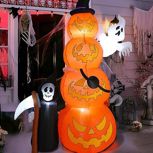 8.5 FT Pumpkin Inflatables with Ghost and LEDs