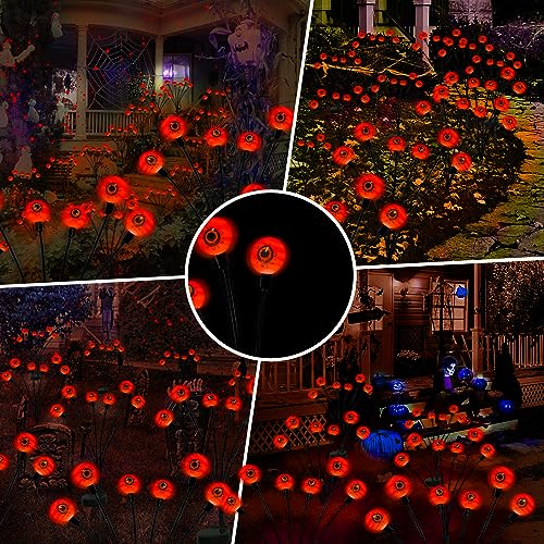 Outdoor Halloween Decorations Solar Spooky Lights-12LED Scary Eyeballs Swaying Firefly Light with Magic Halloween Party Decor,Solar Halloween Lights for Outside,Grave Cemetery,Ghost Decor 2PACK Orange
