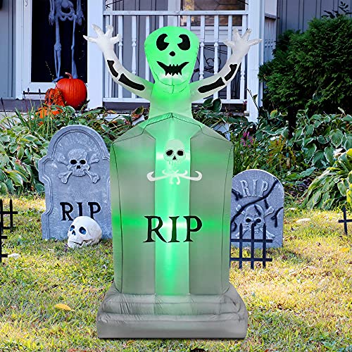 6FT Halloween Inflatable Tombstone with Ghost & LED Lights