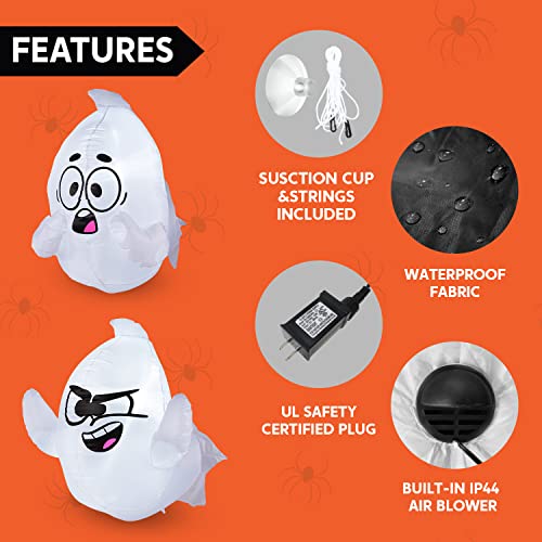 Halloween Inflatable Ghost, 3ft, LED, 2-Pack