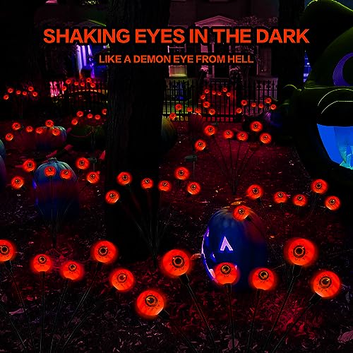 Outdoor Halloween Decorations Solar Spooky Lights-12LED Scary Eyeballs Swaying Firefly Light with Magic Halloween Party Decor,Solar Halloween Lights for Outside,Grave Cemetery,Ghost Decor 2PACK Orange